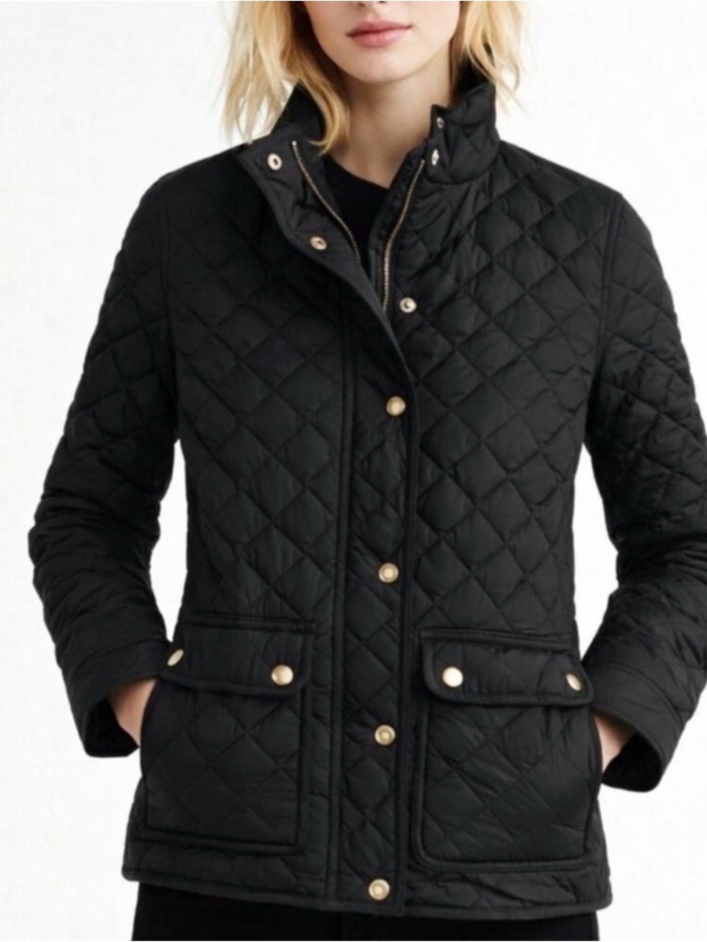 🧣J. Crew black quilted jacket with gold tone hardware. Size M.